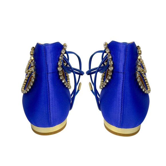 Aquazzura Royal Blue Crystal Embellished Satin Christy Jewel Flat - Picture 6 of 8